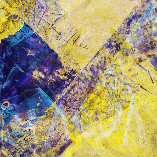 Dynamic abstract composition featuring vivid yellow and blue textures.